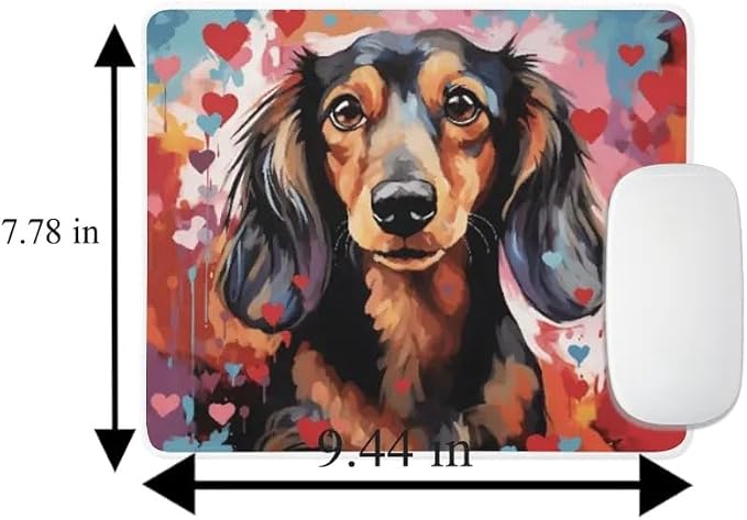 Dachshund Mouse Pad Dog with Red Hearts Pattern Non-Slip Rubber Mouse Pad Puppy in Love Mouse Pad for Home Office Work Desk Computer Desktop Laptop for Dog Lovers