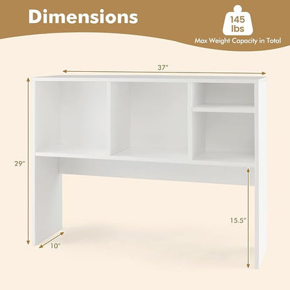 GOFLAME 4 Cubes Desktop Bookshelf, 37” Tabletop Wood Desk Shelf for Computer Monitor, Modern Countertop Desk Display Hutch Storage Organizer Shelf for Home Office, Dorm, Study, White