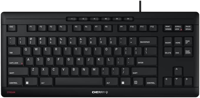 Cherry Stream Keyboard TKL, Wired Keyboard Without Number Pad, Whisper Quiet Keys, Unique Typing Feel, Slim Design, SX Scissor Switches, QWERTY, Black