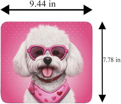 Pink Mousepad Glamour Dog Bichon Frise Mouse Pad for Home Office Gaming Working Desk Computer Desktop Accessories Non-Slip Rubber Mousepad for Dog Lovers