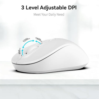 Wireless Mouse, 2026 New Model, Silent Click Ergonomic Design, Portable, 4 Buttons, Adjustable DPI (800/1200/1600), for Laptop/PC/Office (White)