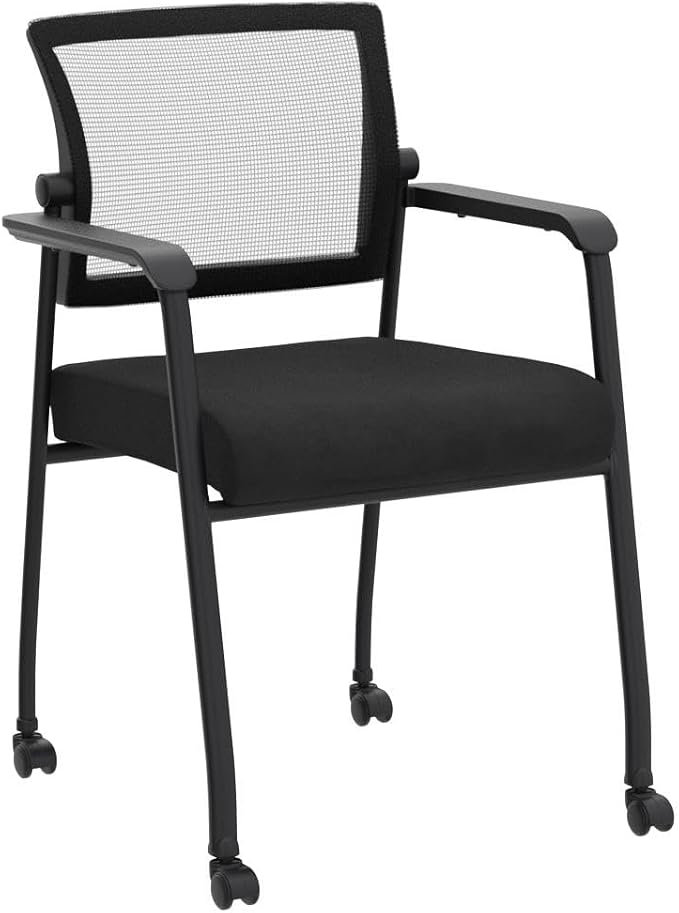 KLASIKA Waiting Room Chairs with Wheels, Adjustable Mesh Backrest, Desk Chair with Ergonomic Lumbar Support and Thickened Seats Cushion, 4 Pack Black
