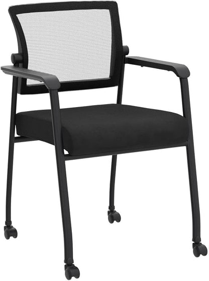 KLASIKA Waiting Room Chairs with Wheels, Adjustable Mesh Backrest, Desk Chair with Ergonomic Lumbar Support and Thickened Seats Cushion, 4 Pack Black