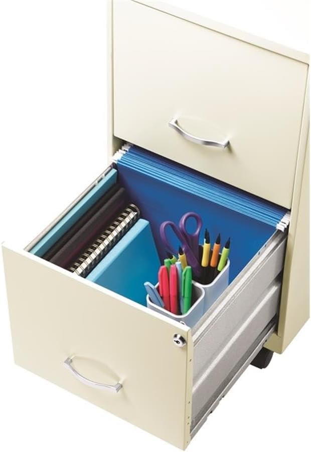 Pemberly Row 2-Drawer Mobile Vertical Filing Cabinet, 18in Metal, Pearl White Finish, Lockable Storage, Letter-Size File Drawer, Smooth Glide Suspension, Compact Office Furniture with Casters