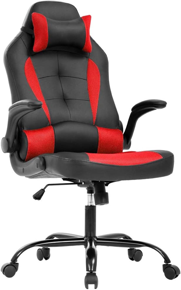 PC Gaming Chair Ergonomic Office Chair Desk Chair with Lumbar Suport Flip Up Arms Headrest Adjustable PU Leather Executive High Back Computer Chair for Women Men Adults,Red