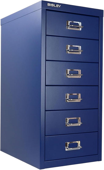 Bisley 6-Drawer Steel MultiDrawer Cabinet - Oxford Blue | Chrome Pull Handles with Label Holders, Powder-Coated Steel, Removable Drawers, Fits Under Most Desks, Labels Included