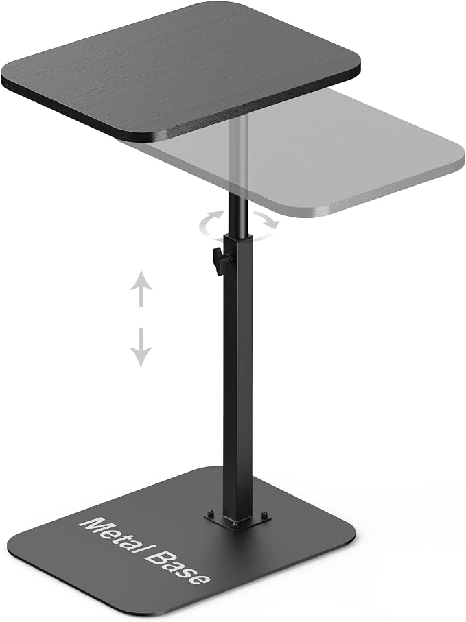 HzTinT Side Table Sofa Tray for Couch Heavy Metal Base Swivel/Adjustable Height, Sofa Bed Bathroom Study TV Tray C Shaped End Table Food Snack Trays for Eating