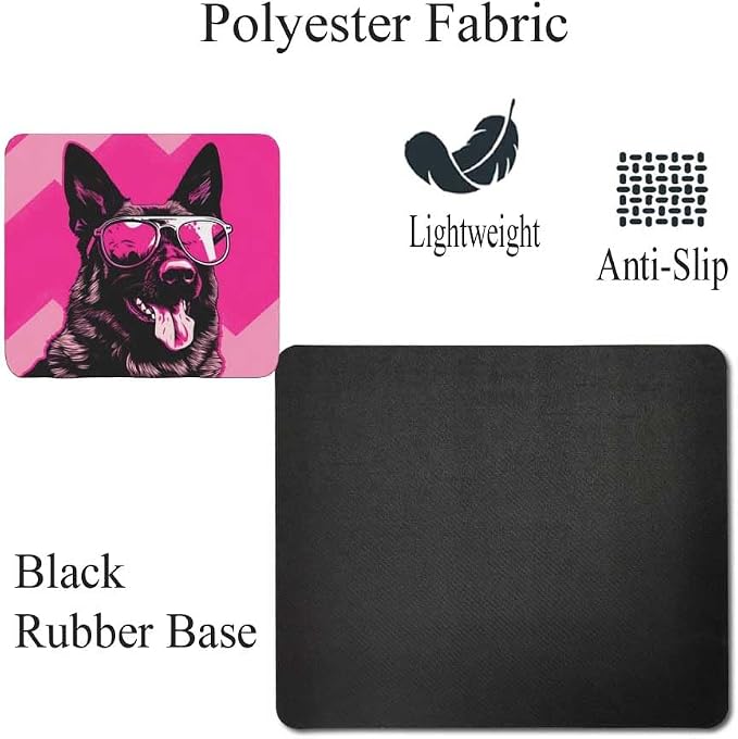 Pink Mousepad Glamour Dog German Shepherd Mouse Pad for Home Office Gaming Working Desk Computer Desktop Accessories Non-Slip Rubber Mousepad for Dog Lovers