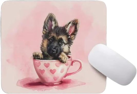 TUBBIE Basic Mousepad Puppy in Tea Cup Mouse Pad Desktop Laptop Computer Accessories Home Office Gaming Work Desk Computer Non-Slip Rubber Gift for Dogs Lover Mousepad Coffee or Tea (German Shepherd)