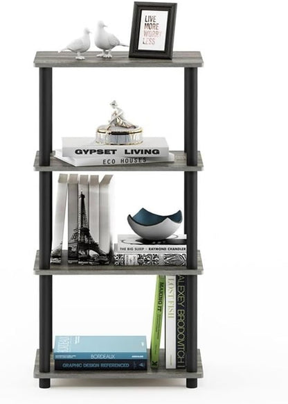 Furinno Turn-N-Tube No Tool 4-Tier Storage Shelf, Narrow, French Oak Grey/Black