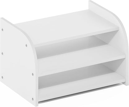 Furinno Classic Desk Organizers and Accessories, 3-Tier Monitor Riser, Office Organization, Desk Top Book Shelf, for Office Supplies, Desk Accessories, White