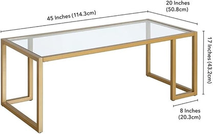 Henn&Hart 45" Wide Rectangular Coffee Table in Brass, for Home, Living Room, Bedroom, Entertainment Room, Office