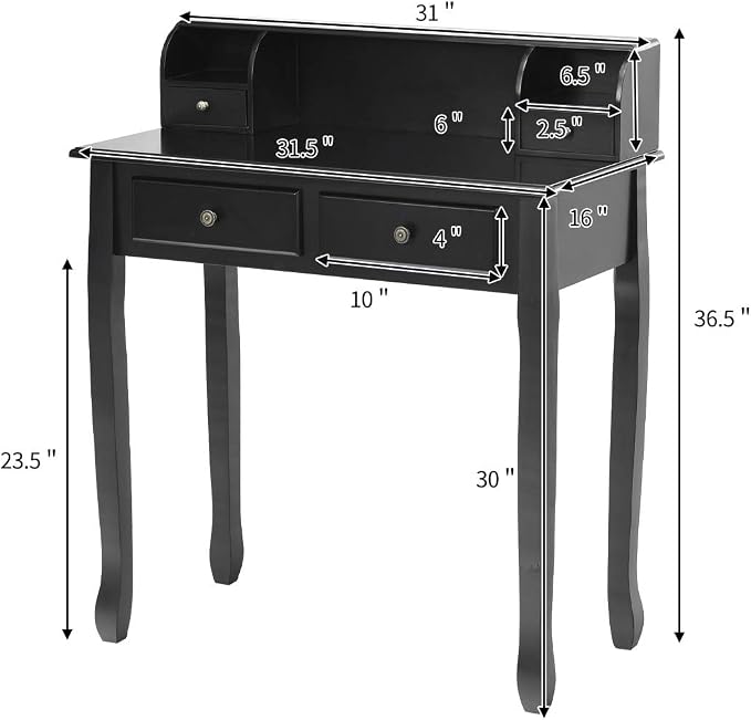 Giantex Writing Desk with 4 Drawers, Removable Floating Organizer 2-Tier Mission Home Computer Vanity Desk for Apartment Small Space (Black)