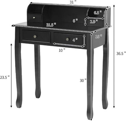 Giantex Writing Desk with 4 Drawers, Removable Floating Organizer 2-Tier Mission Home Computer Vanity Desk for Apartment Small Space (Black)