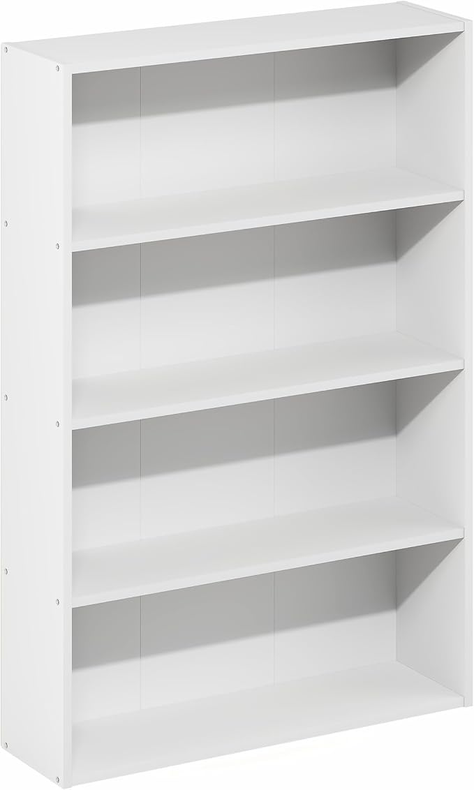 Furinno Basic Book Shelf, 4-Tier Bookcase with Open Shelf, Bookshelf, Cube Storage Organizer, 6 x 24 x 35, for Living Room, Bedroom, Home Office, White