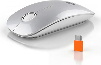 RAPIQUE USB C Wireless Mouse for MacBook Air/Pro, Silvery Slim Mouse, Silent Click, 3-Speed DPI, 480 Hours Battery Life, Portable 2.4GHz Type C Wireless Mouse for USB-C Devices, Laptops, Mac, macOS
