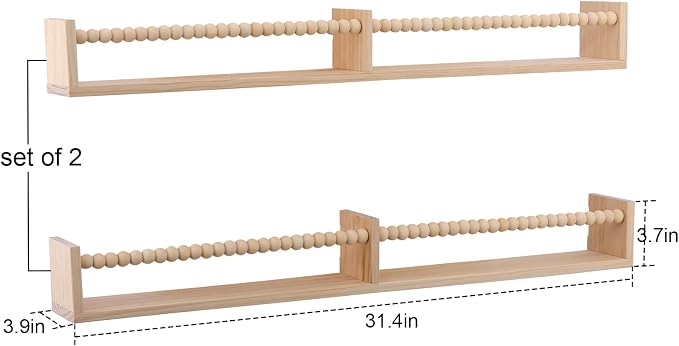 Nursery Book Shelves - Wall Mounted Set of 2, 32 inches Wooden Floating Bookshelves for Kids' Room and Study Room