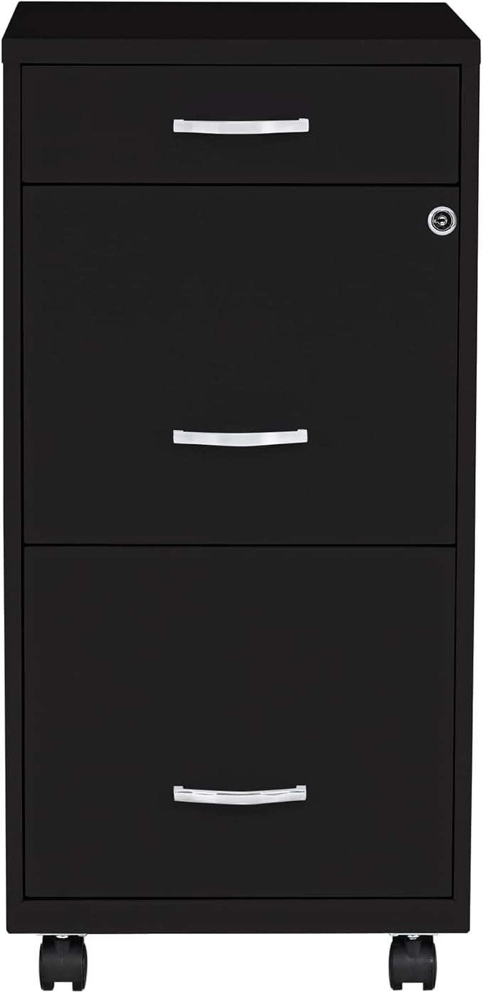 Lorell NuSparc Mobile 3 Drawer Locking Filing Cabinet | Pre-Assembled Steel Construction | Space-Saving Design is Perfect for Home and Small Office | Letter-Size | Assembled in North America