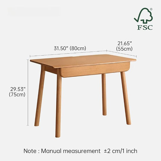 Solid Wood Desk, Mid Century Modern Home Office Desk, Computer Desk with Drawer for Writing Study Vanity 31.49" W