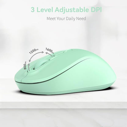 Wireless Mouse, 2026 New Model, Silent Click Ergonomic Design, Portable, 4 Buttons, Adjustable DPI (800/1200/1600), for Laptop/PC/Office (Green)