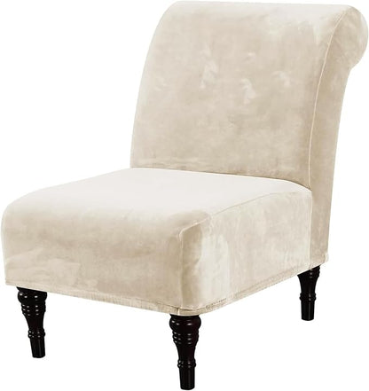 H.VERSAILTEX Armless Accent Chair Covers Thick Velvet Armless Chair Slipcovers High Stretch Chair Covers for Living Room Hotel Machine Washable Furniture Protector with Elastic Bottom(Small, Ivory)