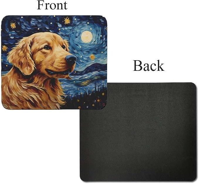 Starry Night Dog Mouse Pad for Home Office Gaming Working Desk Computer Desktop Accessories Non-Slip Rubber Mouse Pad for Dog Lovers (Golden Retriever)