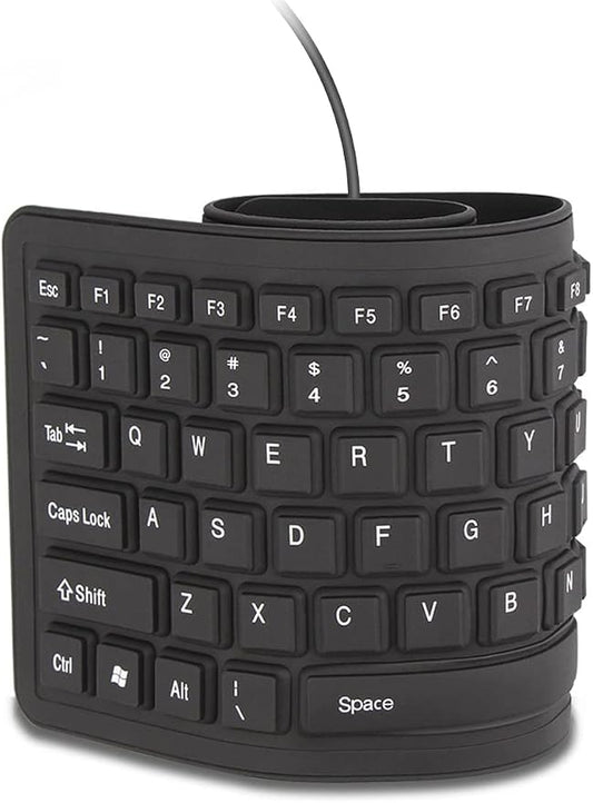 sungwoo Foldable Silicone Keyboard USB Wired Waterproof Rollup Keyboard for PC Notebook Laptop (All Black)