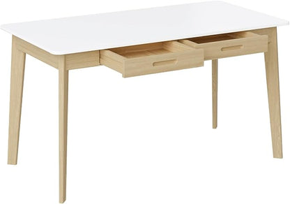Timechee 47 Inch Compact Computer Gaming Desk, White Study Work Office Desk with 2 Storage Drawers, Rectangular Study Reading Table, Simple Computer Writing Table for Home Office, Living Room