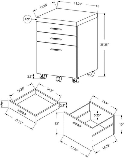 Monarch Specialties I 7051 File Cabinet, Rolling Mobile, Storage Drawers, Printer Stand, Office, Work, Laminate, Grey, White, Contemporary, Modern