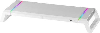 Mars Gaming MGS-ONE White, Chroma RGB Monitor Stand, Adjustable Size, Smartphone and Tablet Stand, Front USB 2.0
