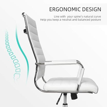 Okeysen Ergonomic Office Desk Chair, Modern PU Leather Conference Room Chairs Ribbed, High Back Executive Swivel Rolling Chair for Home, Office