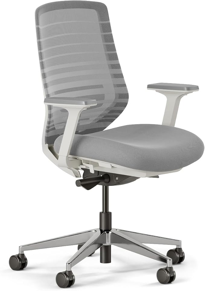 Branch Ergonomic Chair - A Versatile Desk Chair with Adjustable Lumbar Support, Breathable Mesh Backrest, and Smooth Wheels - Experience Optimal Comfort and Support - Pebble - White