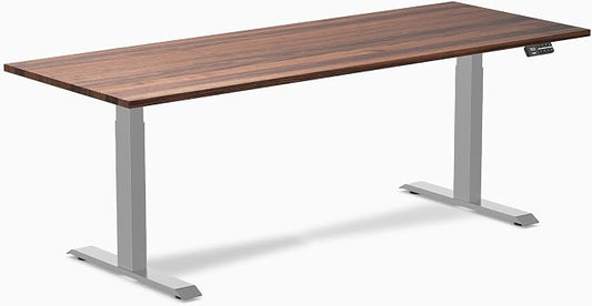 Desky Dual Hardwood Sit Stand Desk - 80x30 Electric Standing Desk - Dual Motor, 3 Stage Adjustable Height Desk - Solid Wood Standing Desk - Whole-Piece Top in Walnut Wood