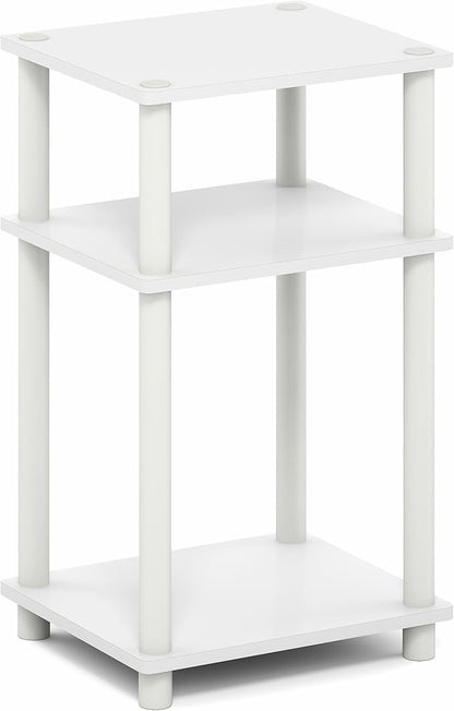 Furinno Turn-N-Tube Side Table, 3-Tier End Table with Open Shelf, Toolless Assembly Night Stand, Bedside Table, for Living Room, Bedroom, White