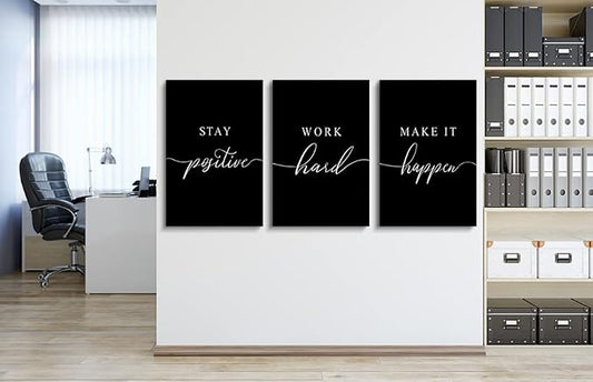 Stay Positive Letters Artwork,Framed Canvas Wall Art Positive Quote, Office Wall Art, Black Large Poster, Inspirational Prints for Boss Gift (E-3pcs,20x30inchx3pcs)