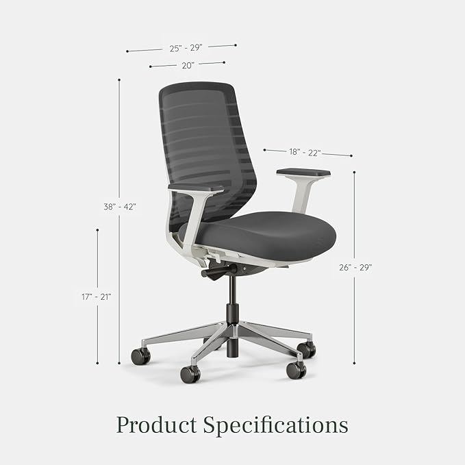 Branch Ergonomic Chair - A Versatile Desk Chair with Adjustable Lumbar Support, Breathable Mesh Backrest, and Smooth Wheels - Experience Optimal Comfort and Support - Graphite - White