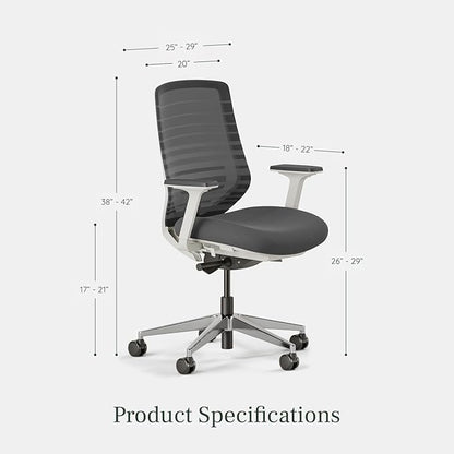 Branch Ergonomic Chair - A Versatile Desk Chair with Adjustable Lumbar Support, Breathable Mesh Backrest, and Smooth Wheels - Experience Optimal Comfort and Support - Graphite - White
