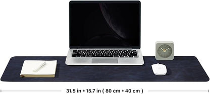 Distressed Leather Desk Mat - Non-Slip PU Desk Pad for Office and Home - Desk Organization and Accessories - Ideal for Large Mouse Pad and Desk Mats on Top of Desks(Navy Blue,31.5"x 15.7")