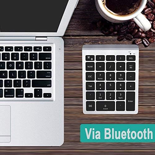 Lekvey Bluetooth Number Pad, 10 Keys Numeric Keypad Portable Wireless Bluetooth Keypad : 28-Key Numpad Extensions for Financial Accounting Data Entry for Laptop Surface Pro Tablets Windows, Silver