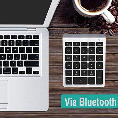 Lekvey Bluetooth Number Pad, 10 Keys Numeric Keypad Portable Wireless Bluetooth Keypad : 28-Key Numpad Extensions for Financial Accounting Data Entry for Laptop Surface Pro Tablets Windows, Silver