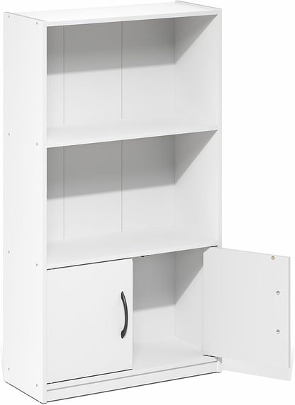 Furinno Gruen Book Shelf, 3-Tier Bookshelf, Bookcase with Open Shelf and 2 Doors Storage Cabinet, 9.3 x 21.8 x 39.5, for Organization and Storage, for Living Room, Bedroom, Home Office, White