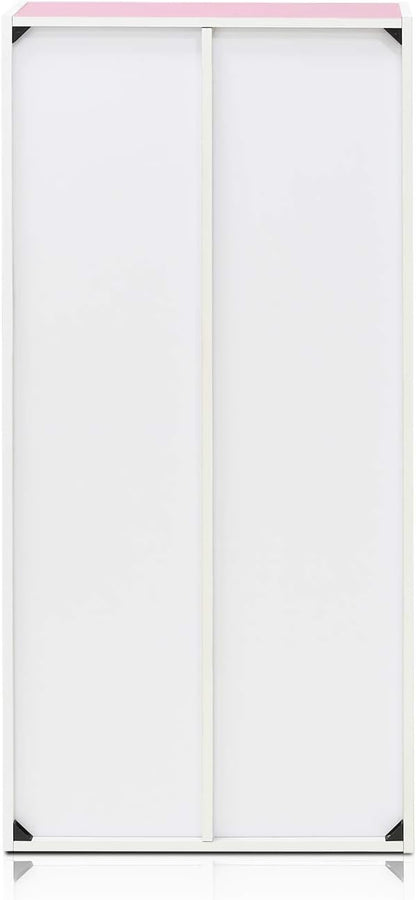 Furinno LUDER Book Shelf, 7-Cube Bookshelf, Bookcase with Open Shelves, 9.4 x 19.5 x 41.7, Easy Assembly, for Living Room, Bedroom, Home Office, White/Pink