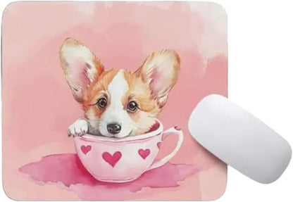 TUBBIE Basic Mousepad Puppy in Tea Cup Mouse Pad Desktop Laptop Computer Accessories Home Office Gaming Work Desk Computer Non-Slip Rubber Gift for Dogs Lover Mousepad Coffee or Tea (Welsh Corgi)