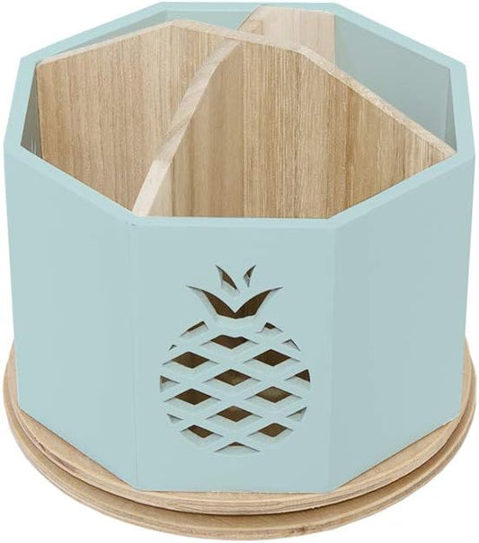 Spinning Desktop Stationary Organizer – Decorative Wooden Rotating Pen and Pencil Cup – Desk and Table Top Office Supplies Station - by Designstyles (Sky Blue Pineapple Cutout)