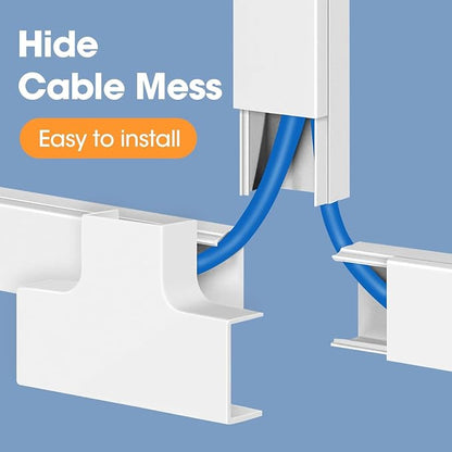 YesBes 116in Cord Hider Kit, Cord Covers for Wires on Wall, Cord Hider for Wall Mount tv, Paintable Cable Raceway, tv Cable Hider Wall kit, Wire Covers for Cords, W0.59in X H0.4in, White