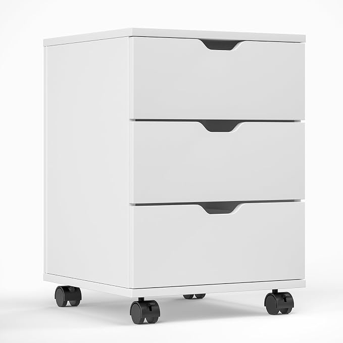 Farini Wood File Cabinet for Home Office,Under Desk 3 Drawer Mobile File Cabinet(White,Fully-Assembled)