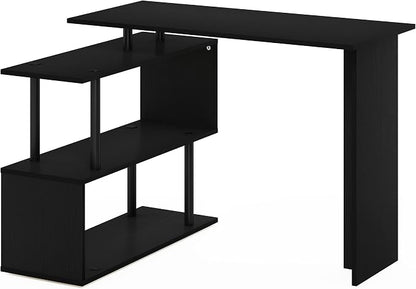 Furinno Moore L-Shape Computer Desk with 3-Tier Shelves, Americano