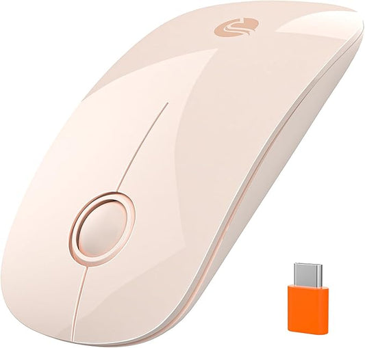 RAPIQUE R306C USB C Wireless Mouse for MacBook, Type-C 2.4GHz Portable Computer Mouse, Silent Click, Ultra-Slim Cordless Mouse, 3-Speed DPI, for USB-C Laptops, iPad, Chromebook, MacOS - Flesh Pink