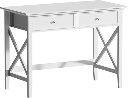 Lewahom White Computer Desk with 2 Drawers, Modern Makeup Vanity Desk with Storage, Writing Desk for Home Office, 42'' Long Study Simple White Desk for Bedroom Console Table Living Room
