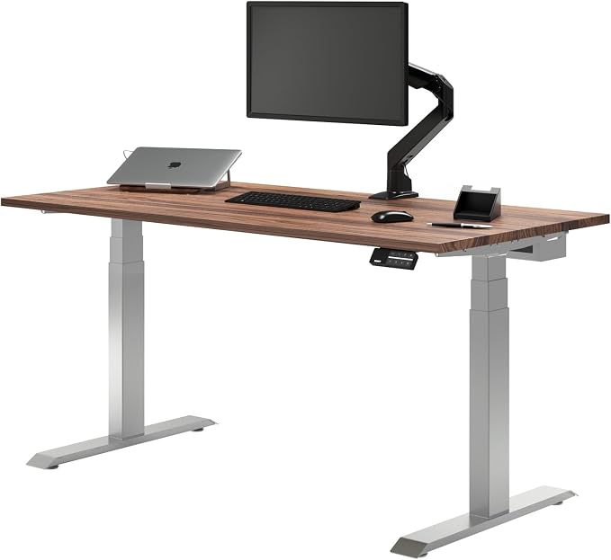 Desky Dual Hardwood Sit Stand Desk - Electric Standing Desk - Dual Motor,3 Stage Adjustable Height Desk - Solid Wood Whole-Piece Top - Standing Desk with Cable Management